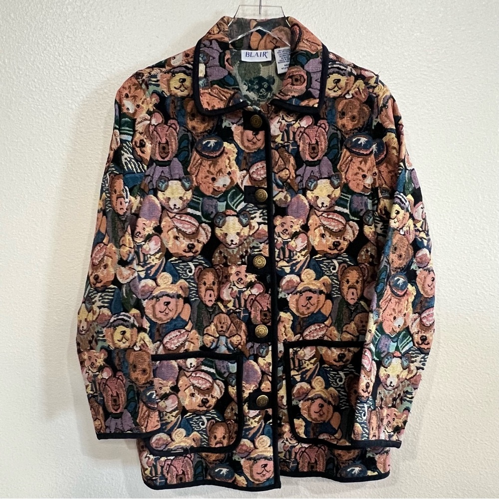 Blair Vintage Y2k 90s Teddy Bear Tapestry Barn Jacket size Medium